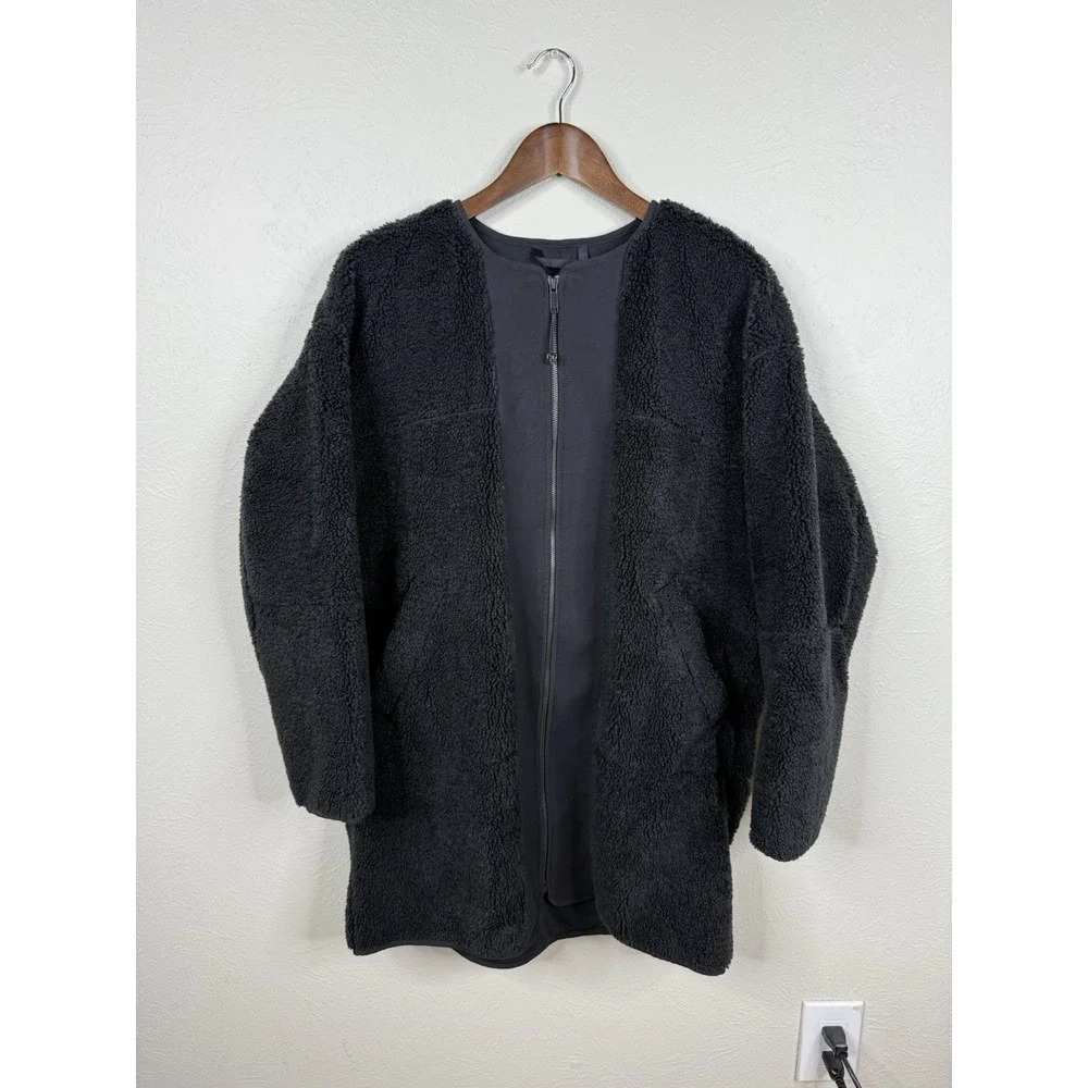 Lululemon Collarless Textured Sherpa Full Zip Jacket Long Black Fleece 8 Teddy